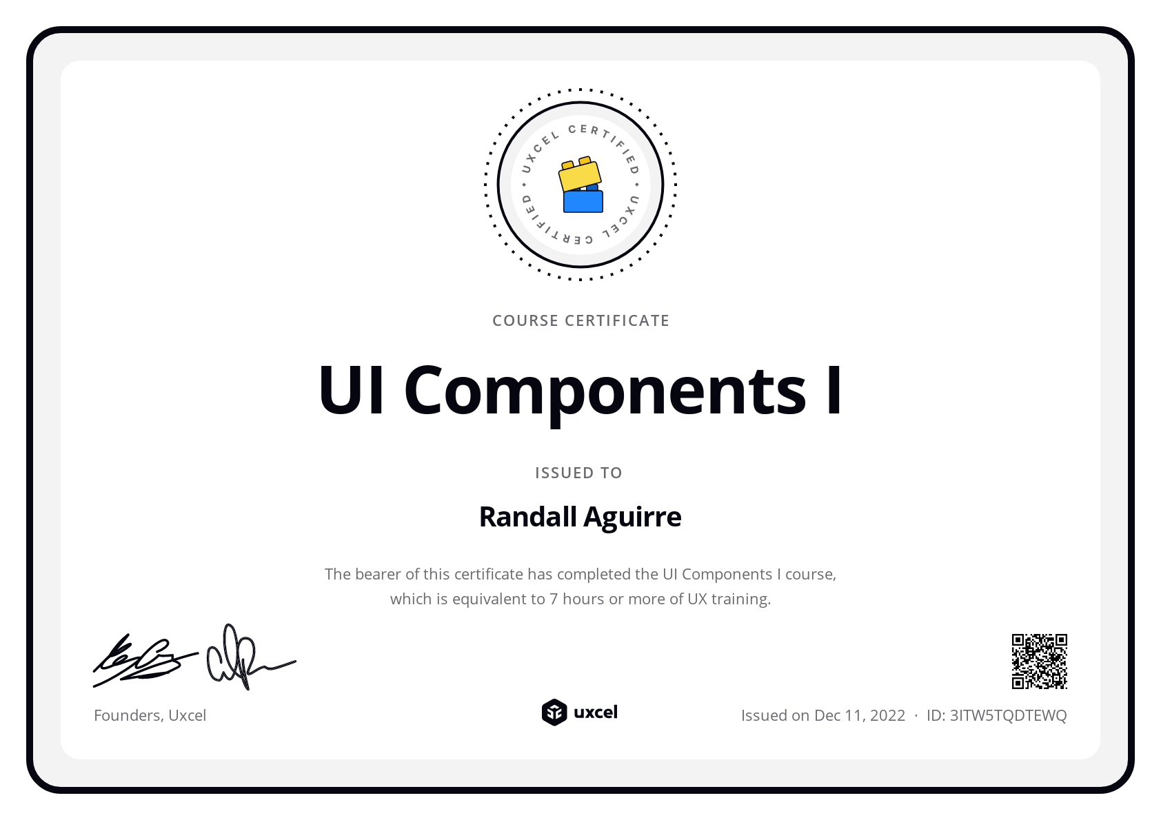 Randall Aguirre's certificate